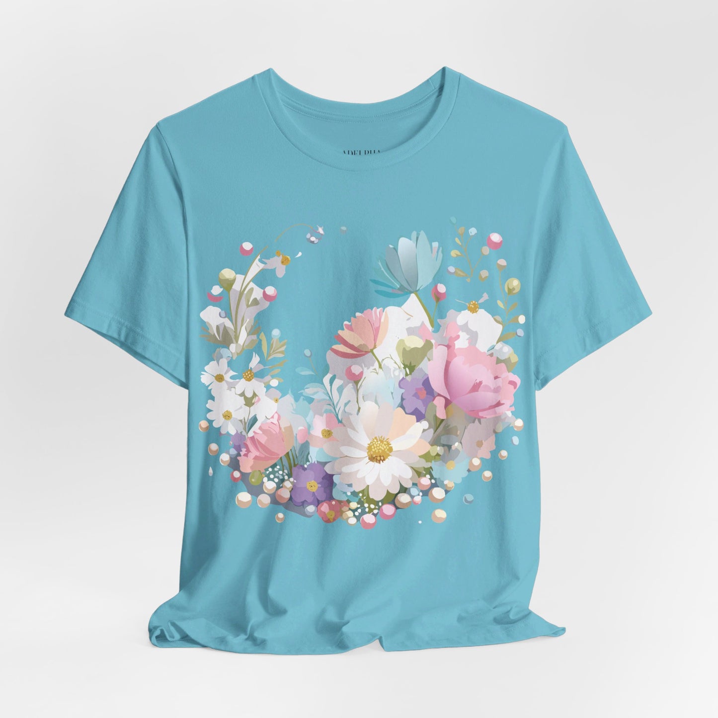 Natural Cotton Tee Shirt with Flowers