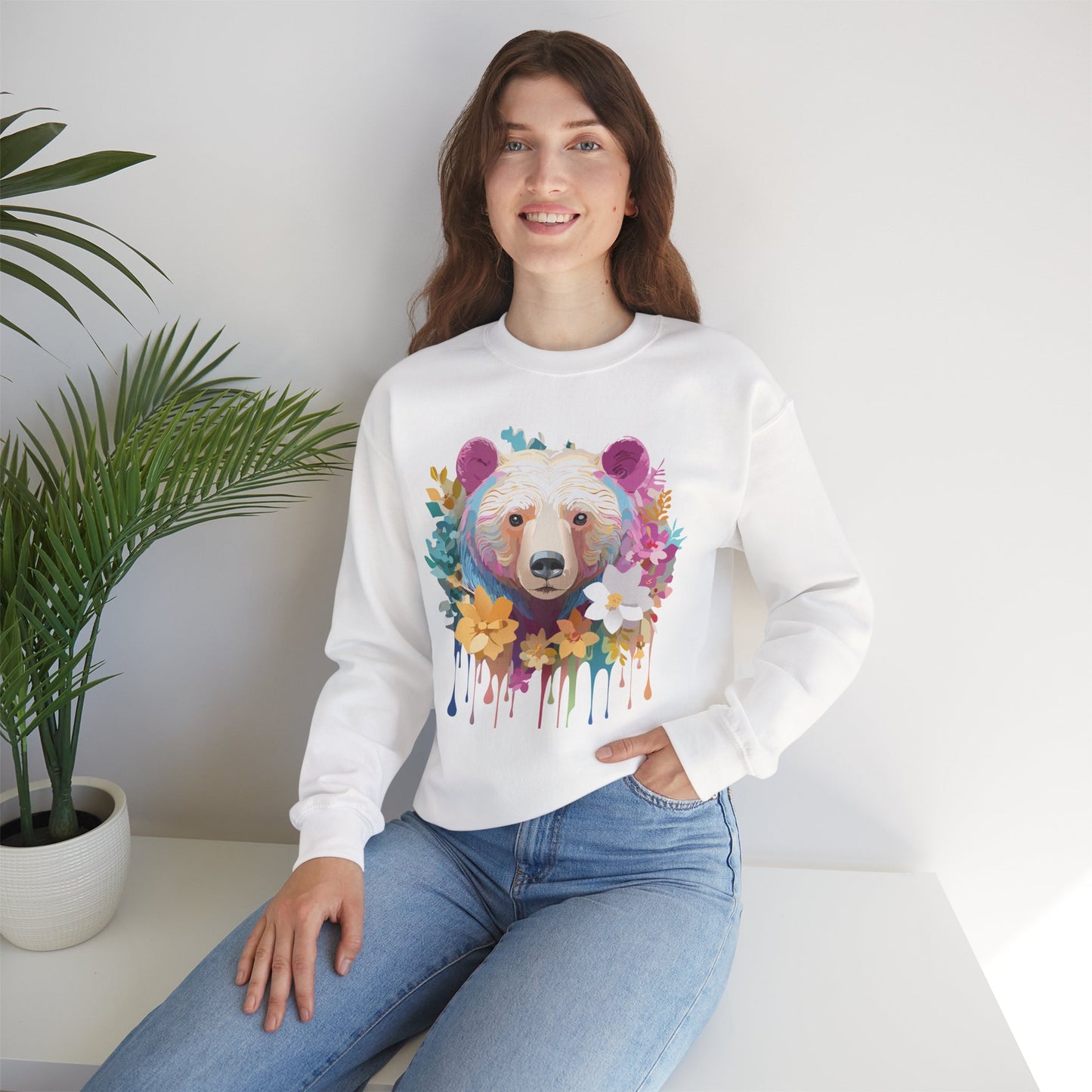 Unisex Floral Bear Sweatshirt, Animals Sweatshirt, Floral Sweatshirt, Art Design Sweatshirt