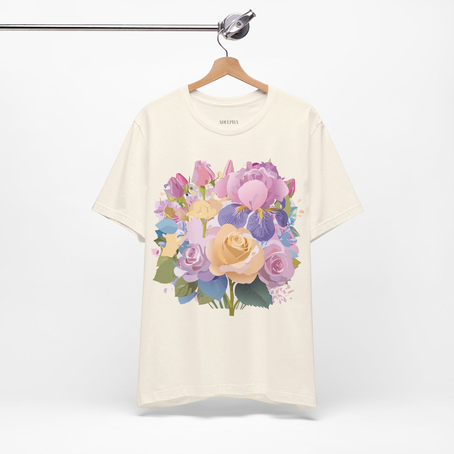 Natural Cotton Tee Shirt with Flowers