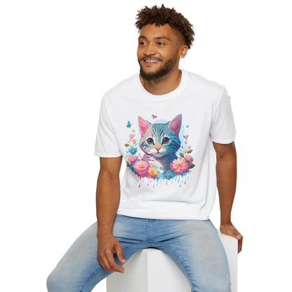 Cat Shirt Unisex Tee Kitten Cat Tee Softstyle 100 Percent Cotton Gildan 64000