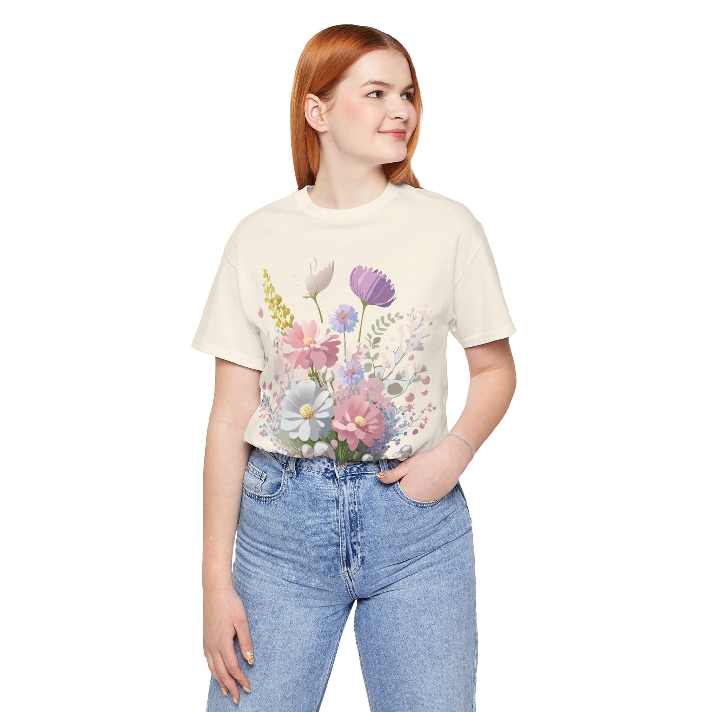 T-shirt en coton naturel avec fleurs