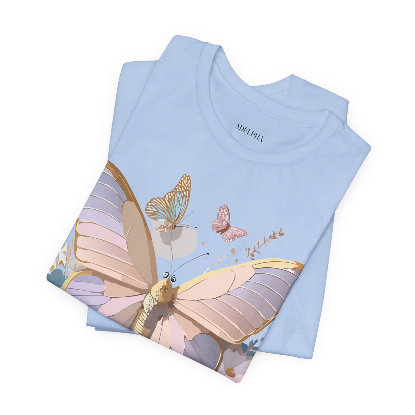 Natural Cotton Tee Shirt with Butterfly