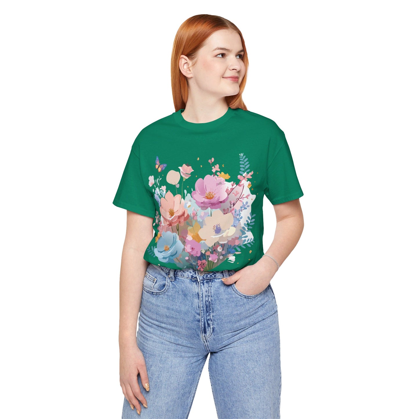 T-shirt en coton naturel avec fleurs