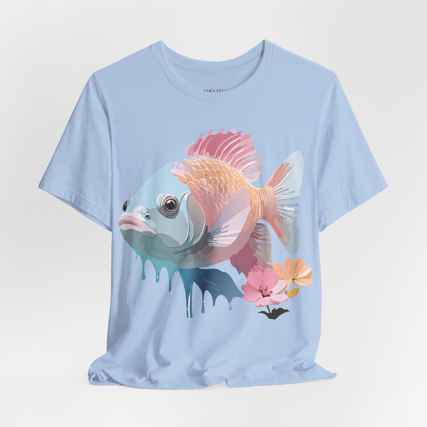 Natural Cotton Tee Shirt with Fish