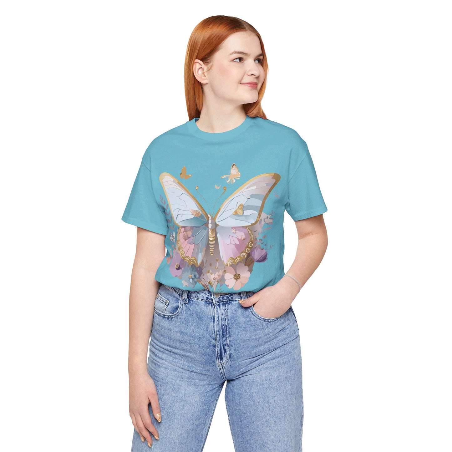 Natural Cotton Tee Shirt with Butterfly