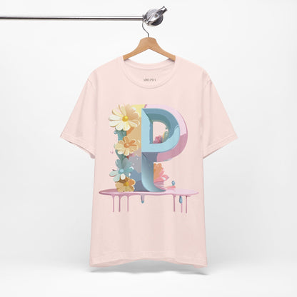 Natural Cotton Tee Shirt - Letters Collection - P Printify
