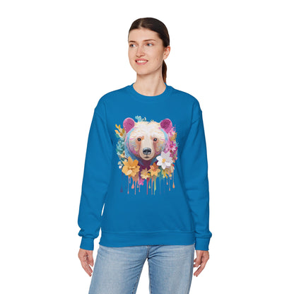 Unisex Floral Bear Sweatshirt With Art Design Gildan 18000 Crewneck