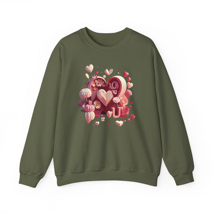 Unisex Floral Big Heart Sweatshirt Love Floral Valentine Day Cotton Poly Blend