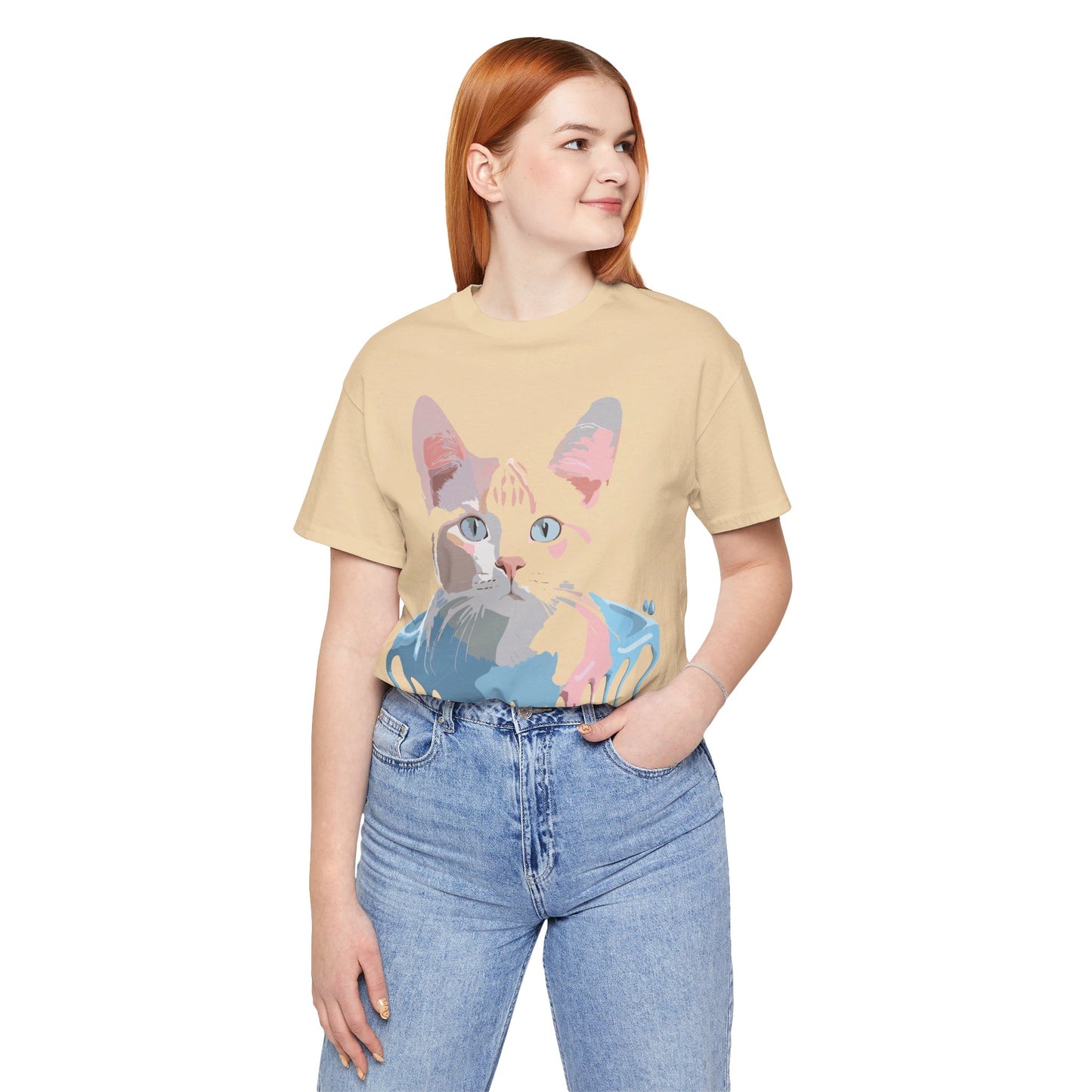 Natural Cotton Tee Shirt with Cat