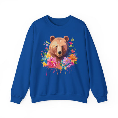 Unisex Floral Bear Sweatshirt With Art Design Animals Sweatshirt