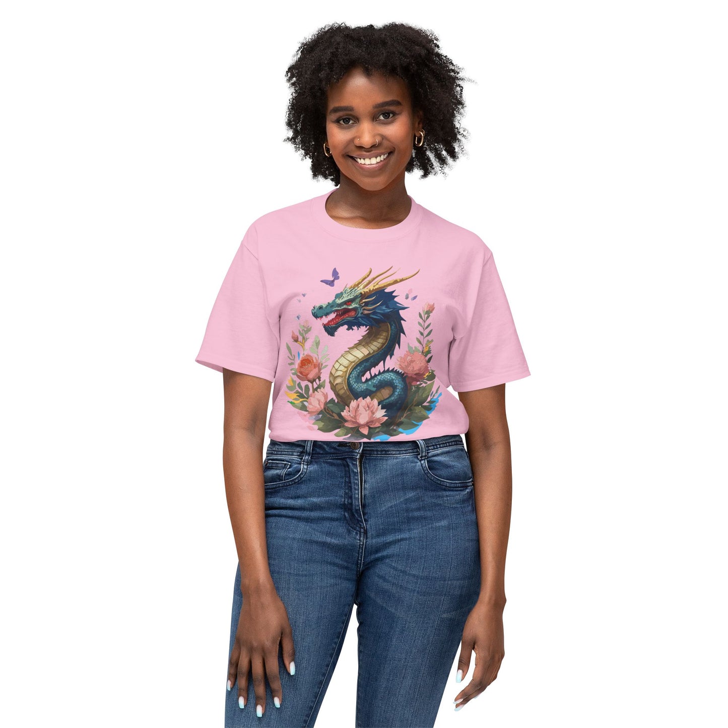 Dragon T-Shirt, Vintage Dragon Tee, Floral Tees, Dragon Art Design Shirt, Tee Shirt with Dragon 2
