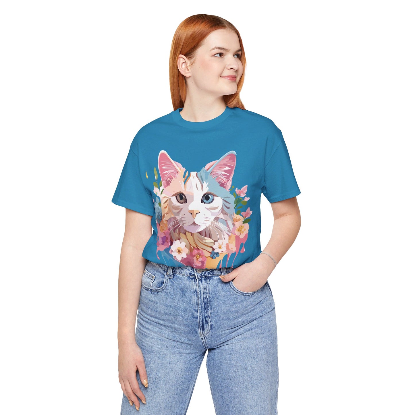 Natural Cotton Tee Shirt with Cat