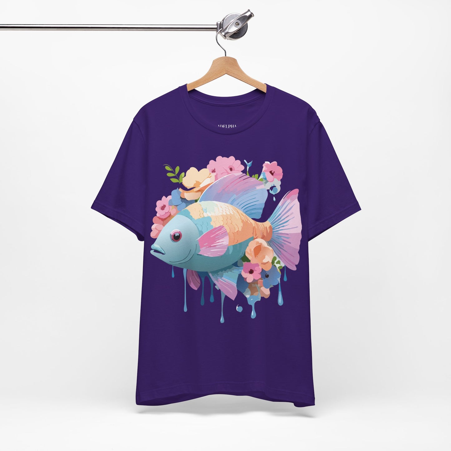 Natural Cotton Tee Shirt with Fish