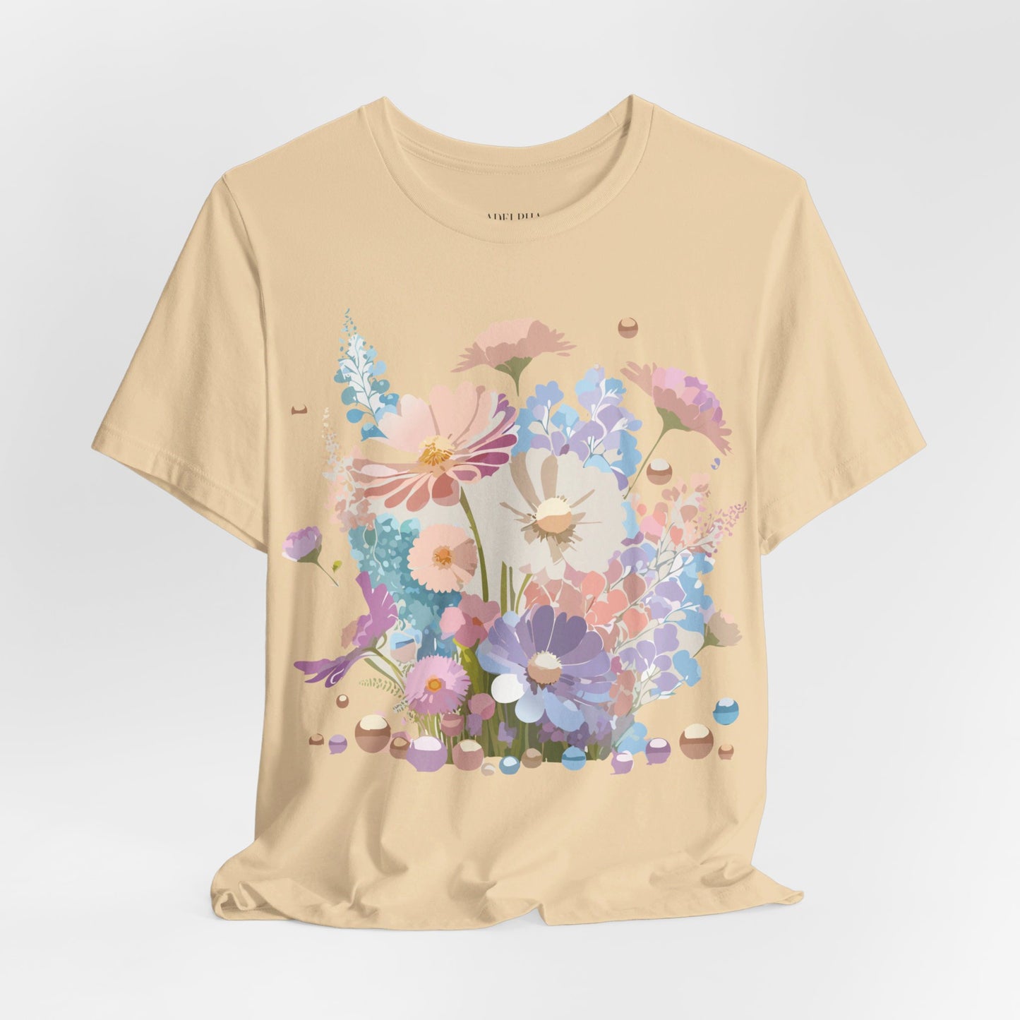 Natural Cotton Tee Shirt with Flowers