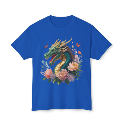 Dragon Art Design Unisex Cotton Tee With Floral Print Artwork And Dragon Graphic
