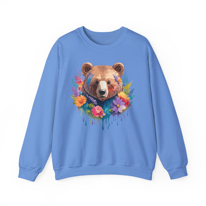 Unisex Floral Bear Sweatshirt Art Design Animals Gildan 18000 Crewneck