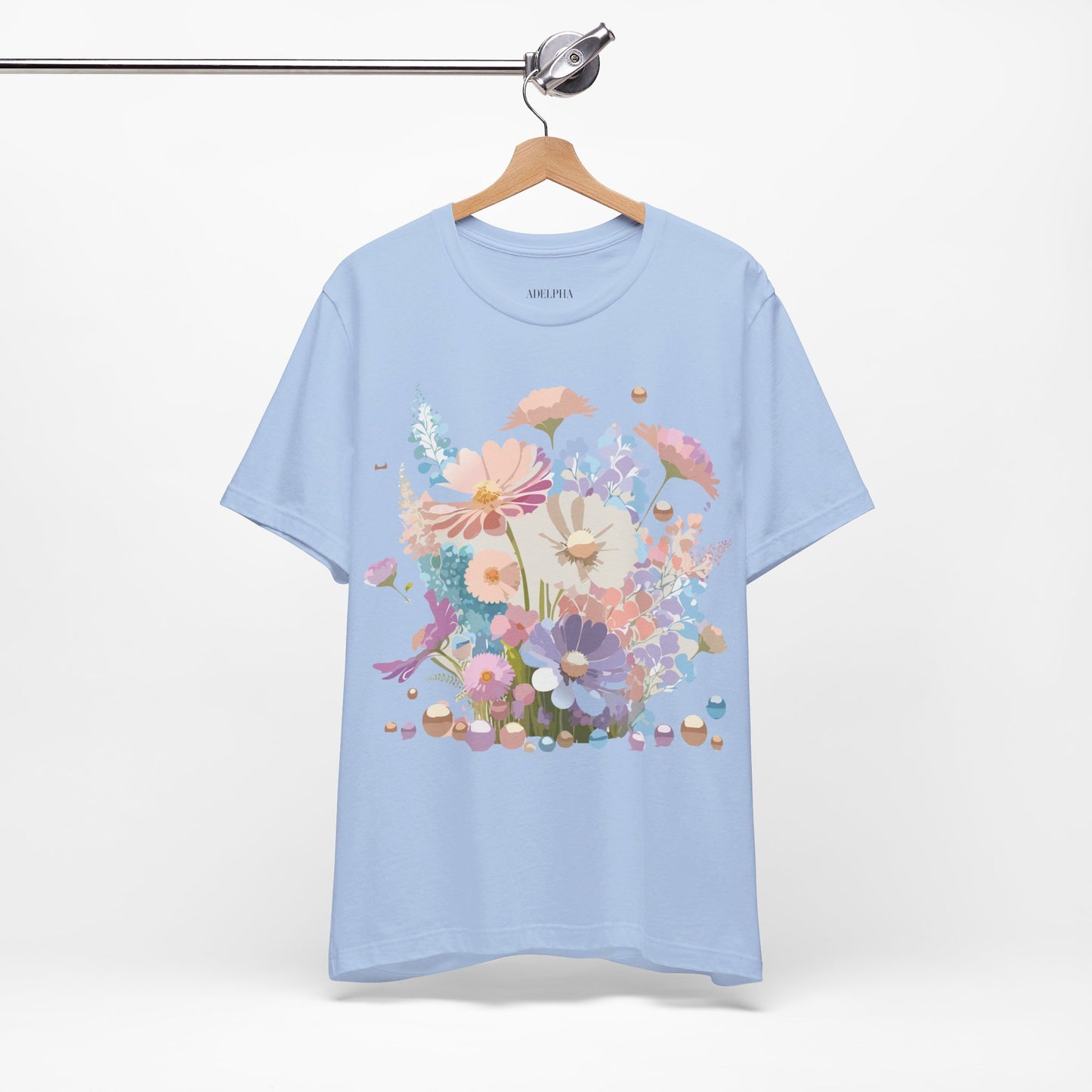 Natural Cotton Tee Shirt with Flowers