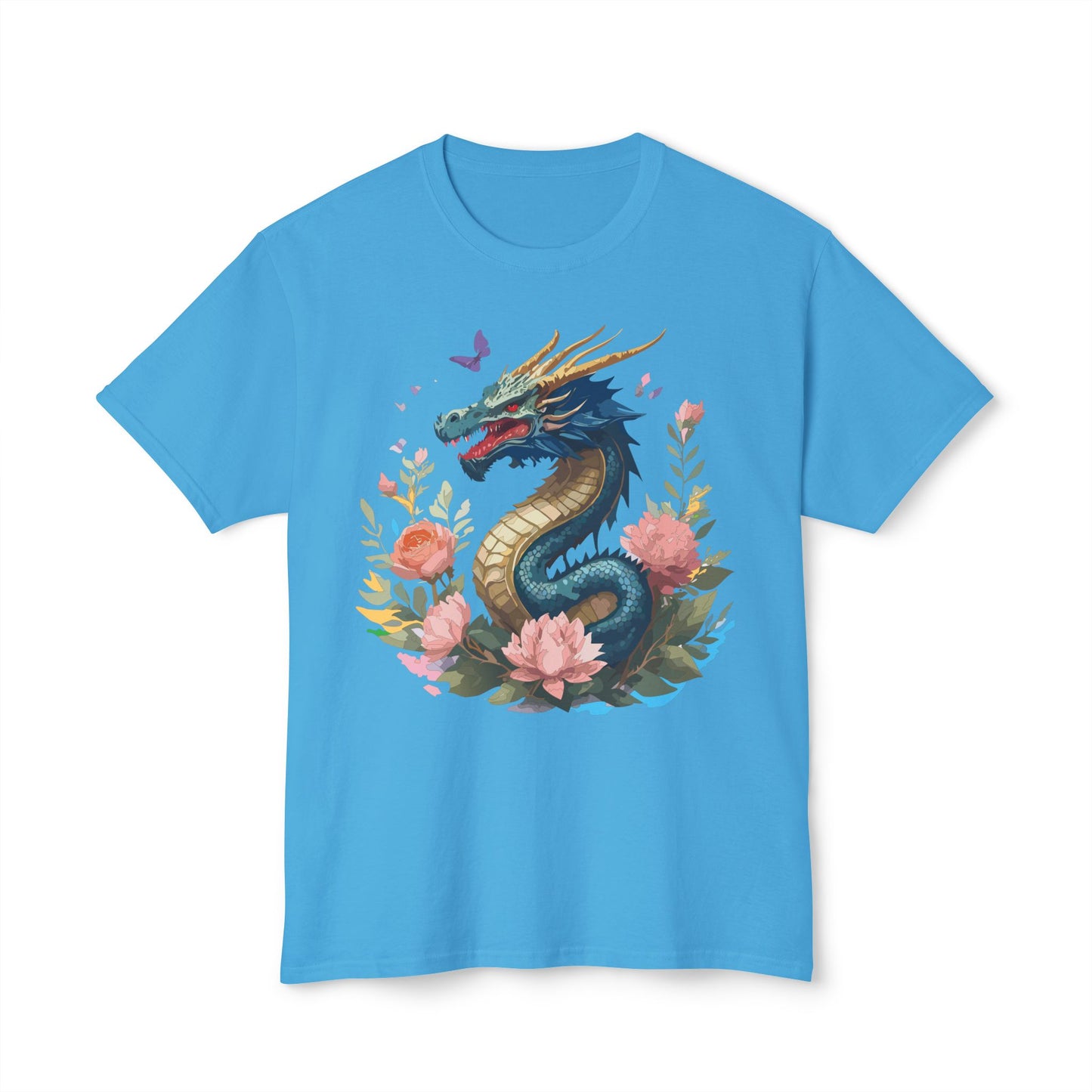Dragon T-Shirt, Vintage Dragon Tee, Floral Tees, Dragon Art Design Shirt, Tee Shirt with Dragon 2