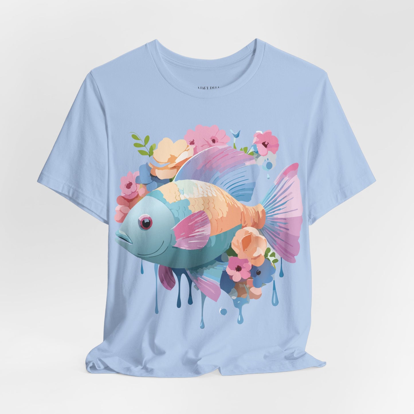 Natural Cotton Tee Shirt with Fish