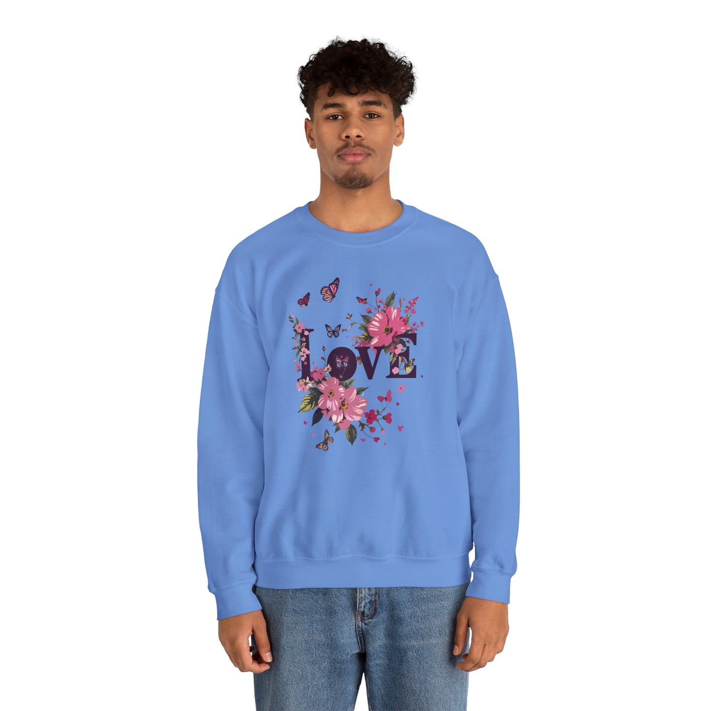 Unisex Floral Love Sweatshirt Fifty Fifty Cotton Poly Valentines Day Gift