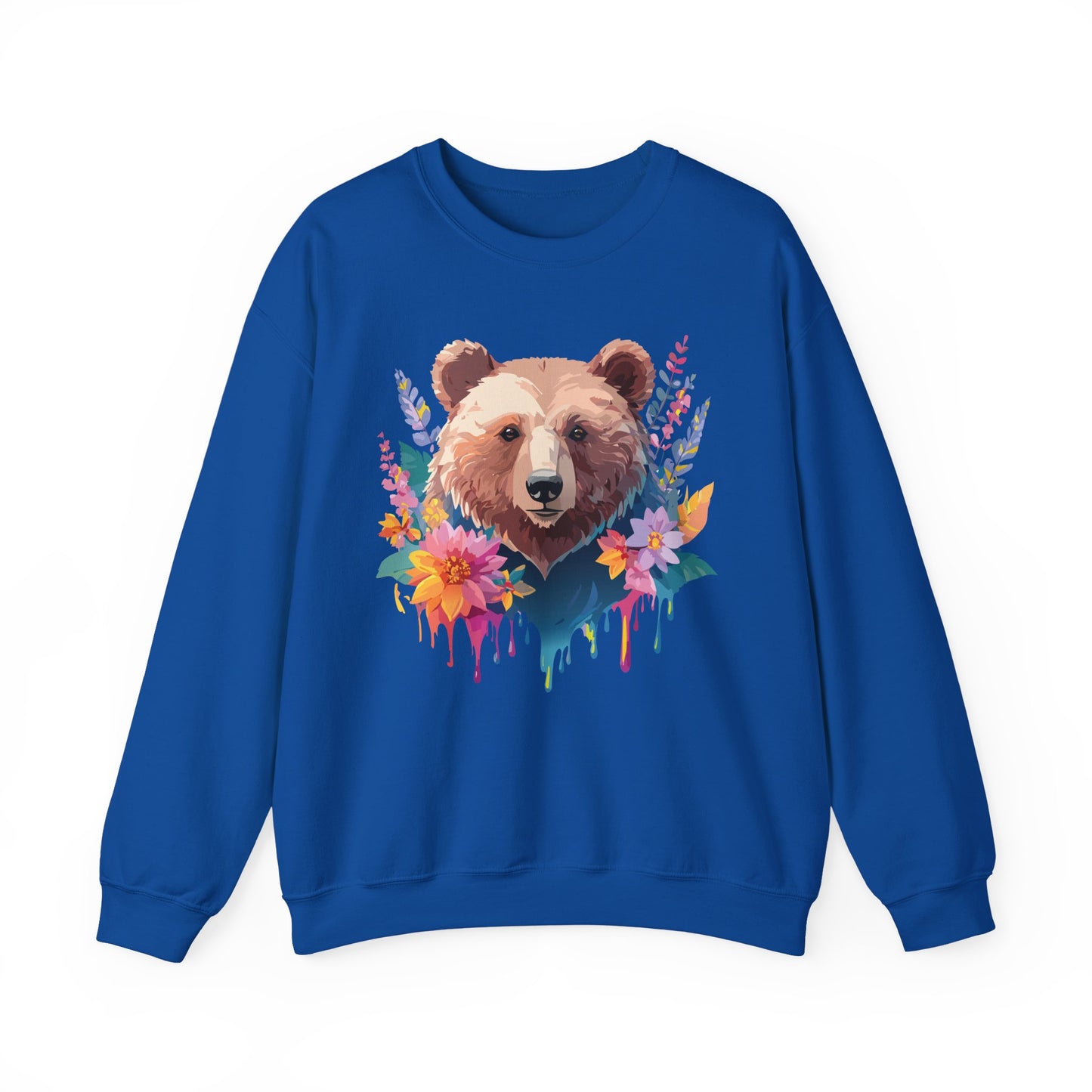 Unisex Floral Bear Sweatshirt, Animals Sweatshirt, Floral Sweatshirt, Art Design Sweatshirt