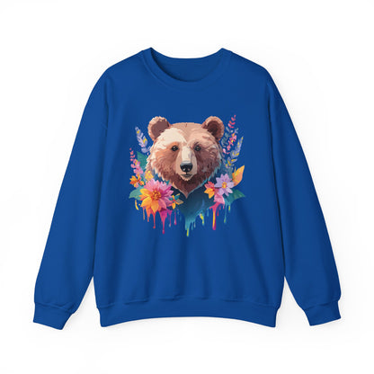 Unisex Floral Bear Sweatshirt, Animals Sweatshirt, Floral Sweatshirt, Art Design Sweatshirt
