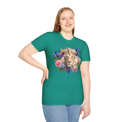 Unisex Lion Shirt Floral Lion Tee Softstyle Gildan 64000 100 Percent Cotton