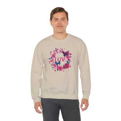 Unisex Floral Love Sweatshirt Butterfly Print 50 50 Cotton Poly Valentines Day
