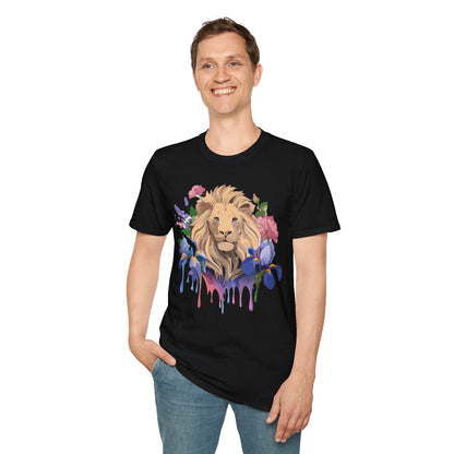Unisex Softstyle Lion Shirt Floral Lion Tee Animal Print Graphic Tee