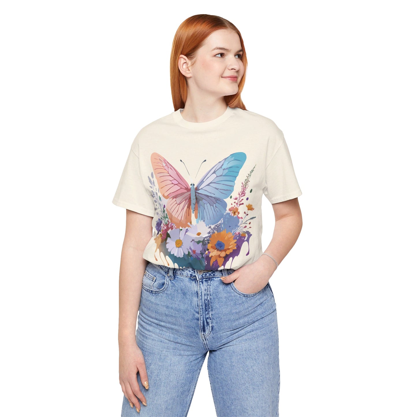 Natural Cotton Tee Shirt with Butterfly