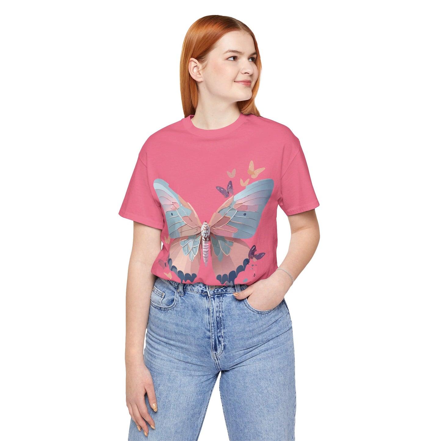 Natural Cotton Tee Shirt with Butterfly