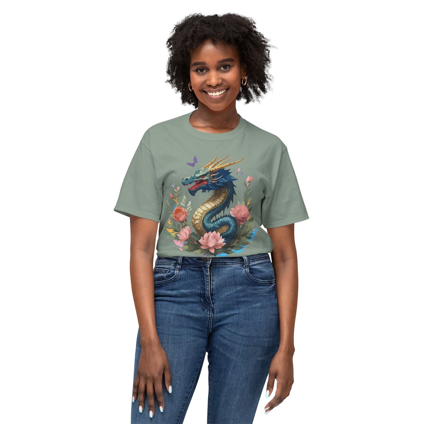 Dragon T-Shirt, Vintage Dragon Tee, Floral Tees, Dragon Art Design Shirt, Tee Shirt with Dragon 2