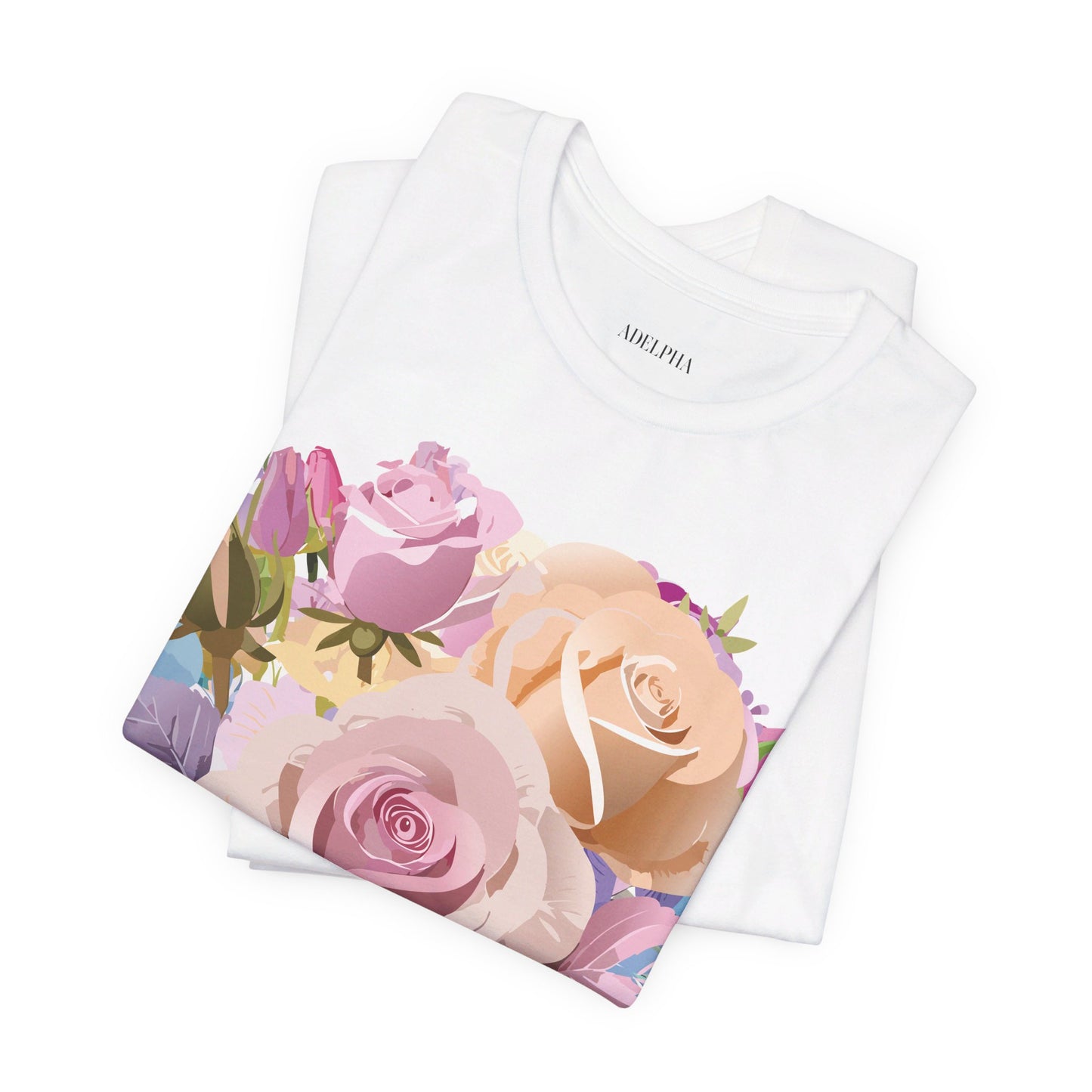 Natural Cotton Tee Shirt with Flowers