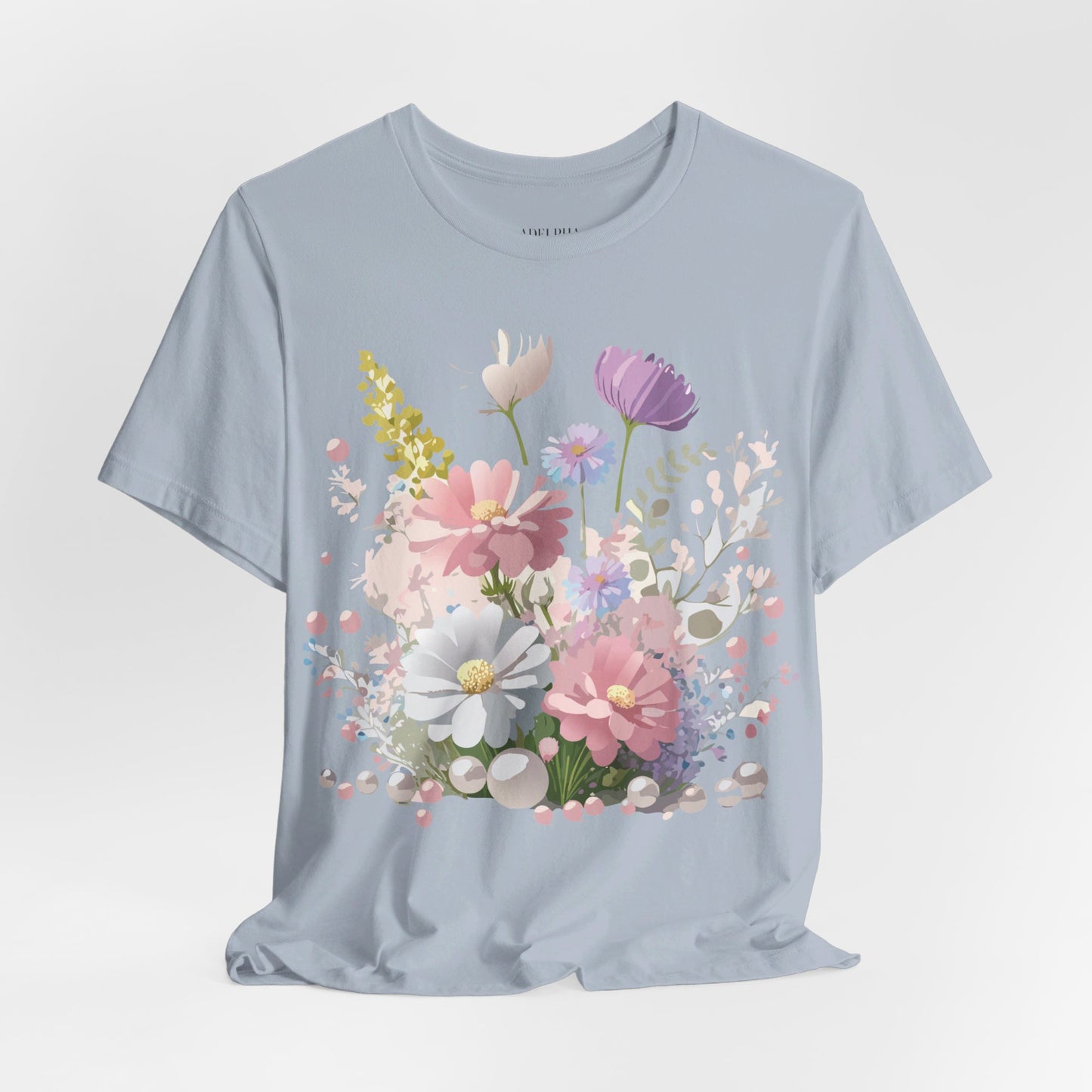 Natural Cotton Tee Shirt with Flowers