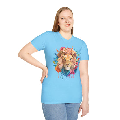 Lion Shirt Unisex Floral Lion Tee Gildan Softstyle 64000 Lightweight Cotton Tee