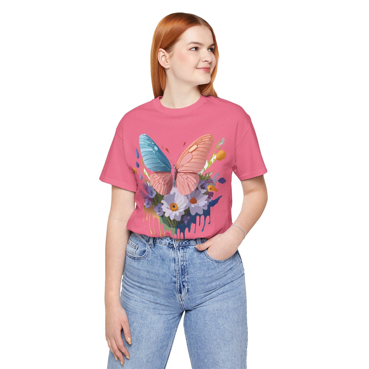 Natural Cotton Tee Shirt with Butterfly