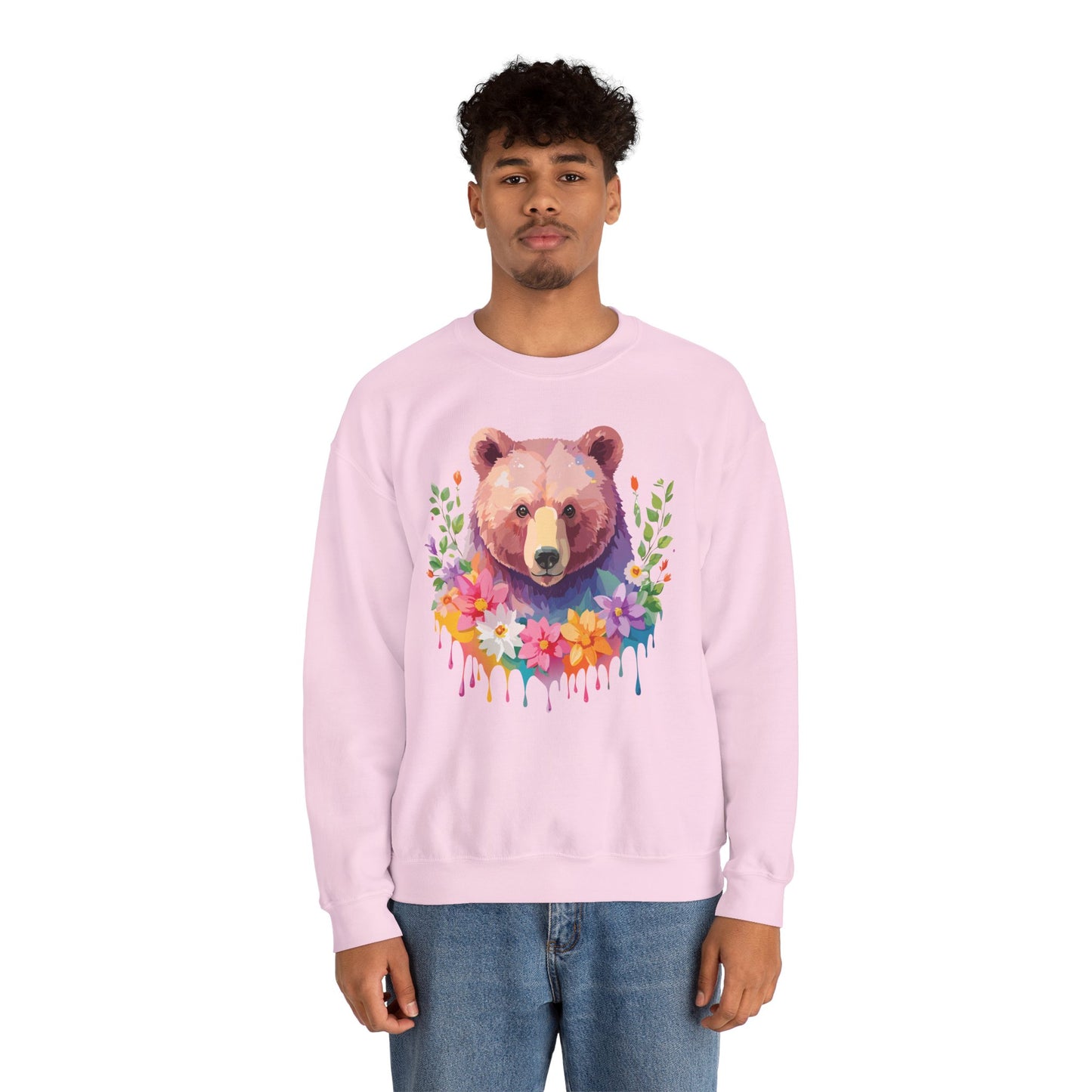 Unisex Floral Bear Sweatshirt, Animals Sweatshirt, Floral Sweatshirt, Art Design Sweatshirt