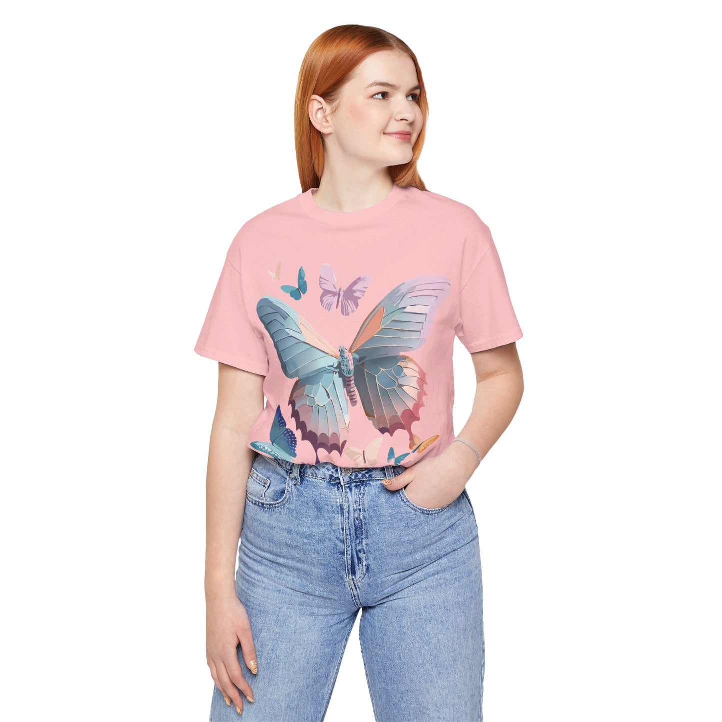 Natural Cotton Tee Shirt with Butterfly