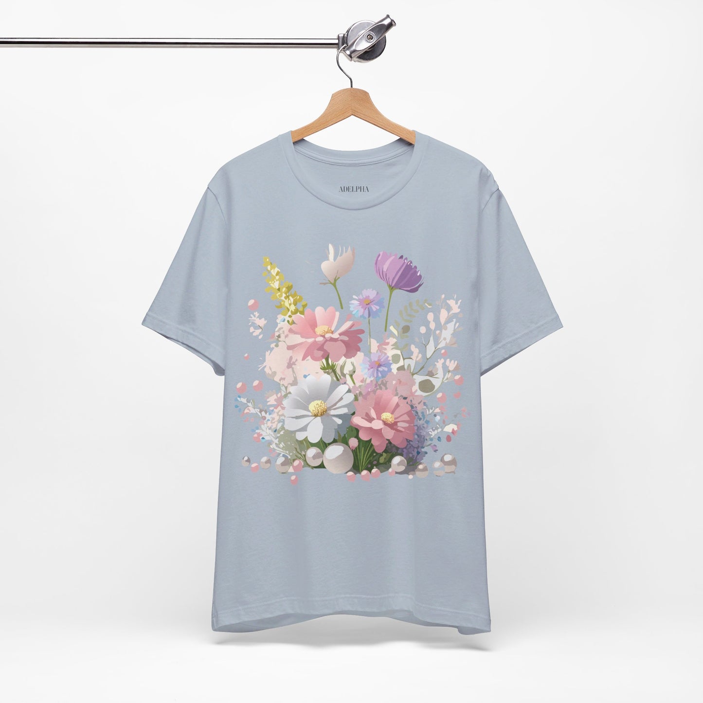 Natural Cotton Tee Shirt with Flowers