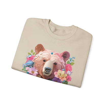 Unisex Floral Bear Sweatshirt Art Design Animals Print Gildan 18000