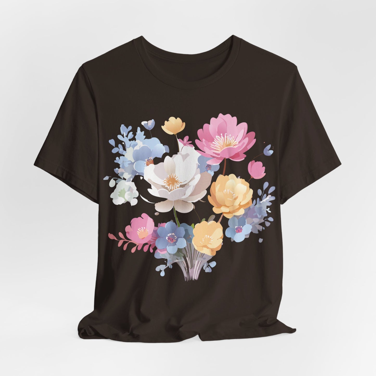 Natural Cotton Tee Shirt with Flowers