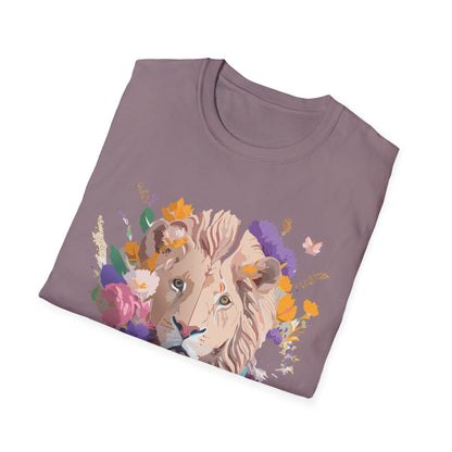 Unisex Lion Shirt Floral Lion Tee Softstyle 64000 Gildan Cotton Tee