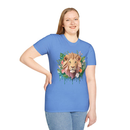 Lion Shirt Unisex Floral Lion Tee Animal Print Short Sleeve Tee