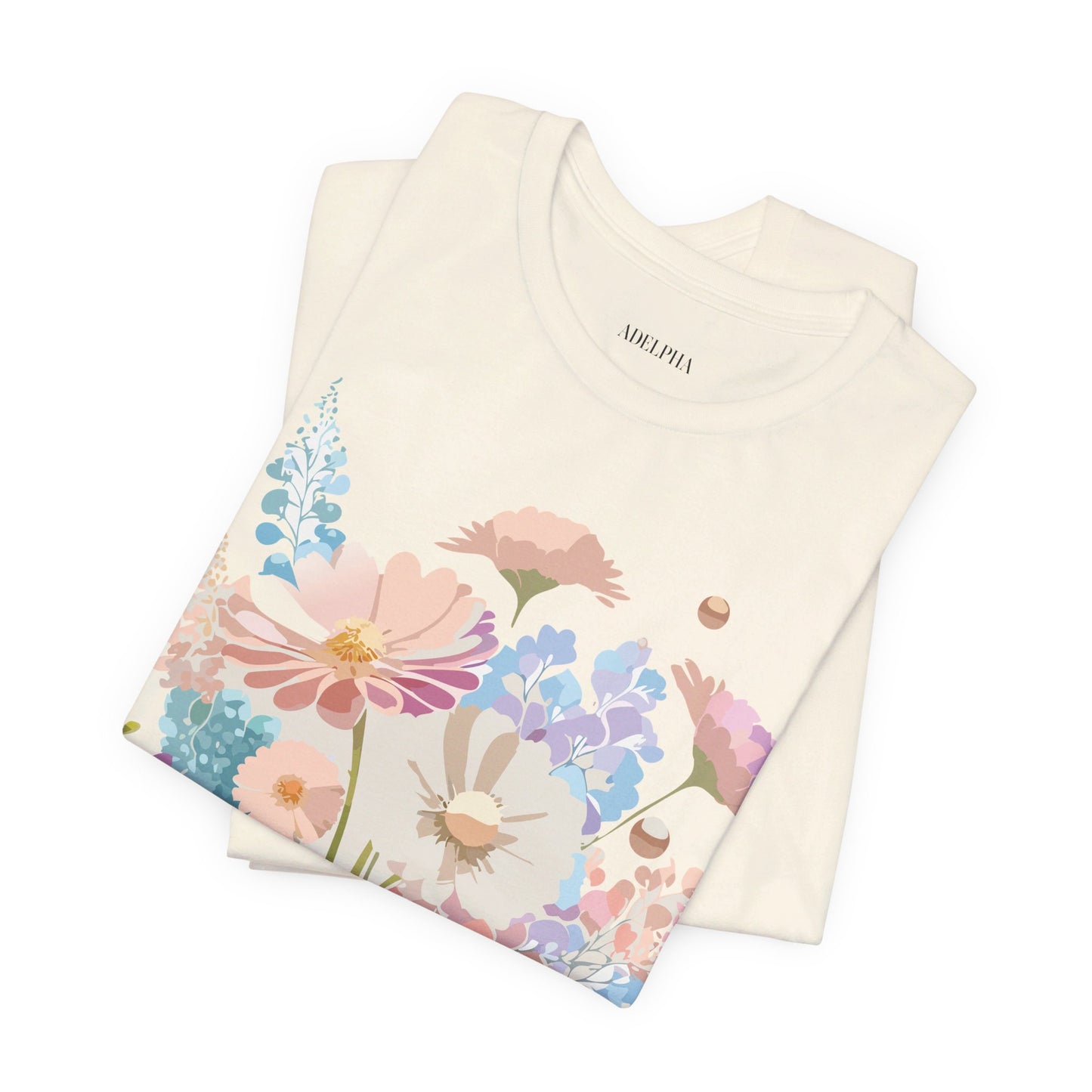 Natural Cotton Tee Shirt with Flowers