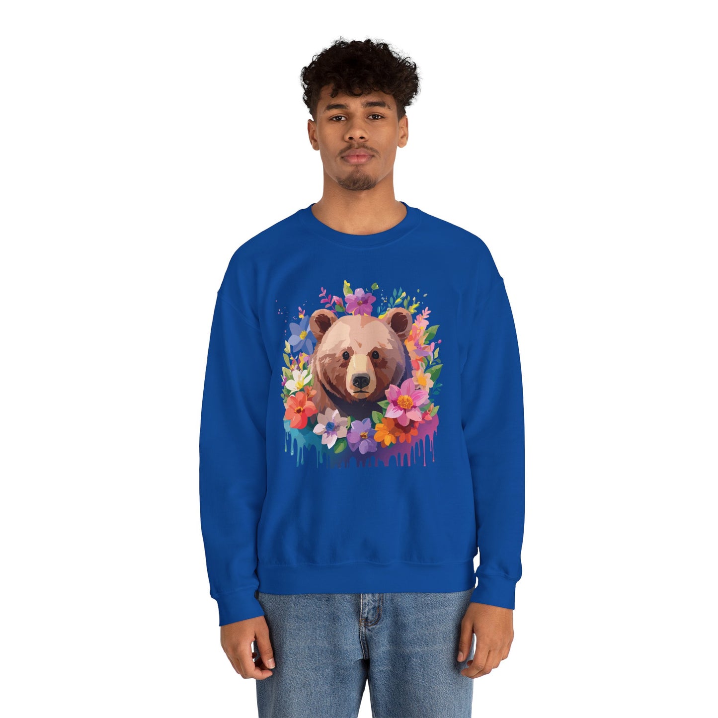 Unisex Floral Bear Sweatshirt, Animals Sweatshirt, Floral Sweatshirt, Art Design Sweatshirt