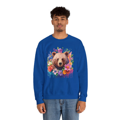 Unisex Floral Bear Sweatshirt Art Design Animals Print Sweatshirt Collection