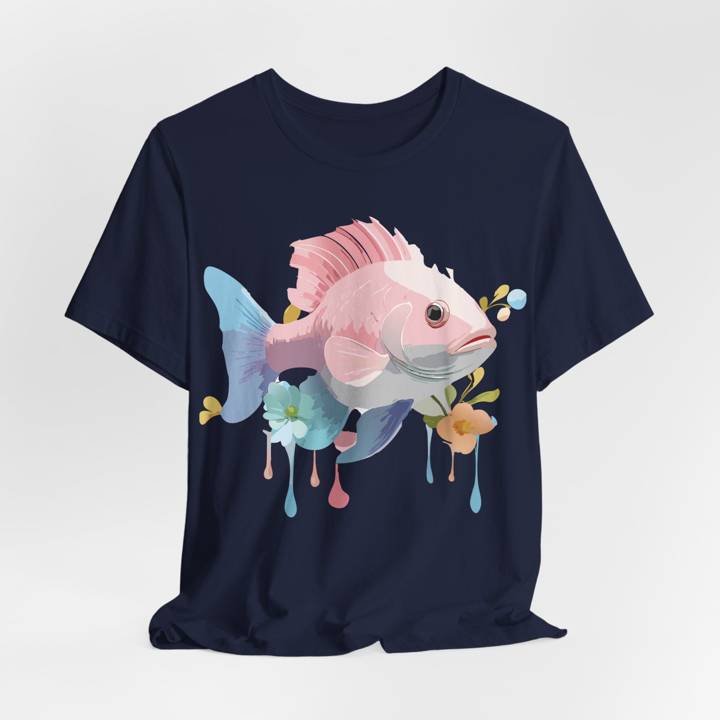 Natural Cotton Tee Shirt with Fish