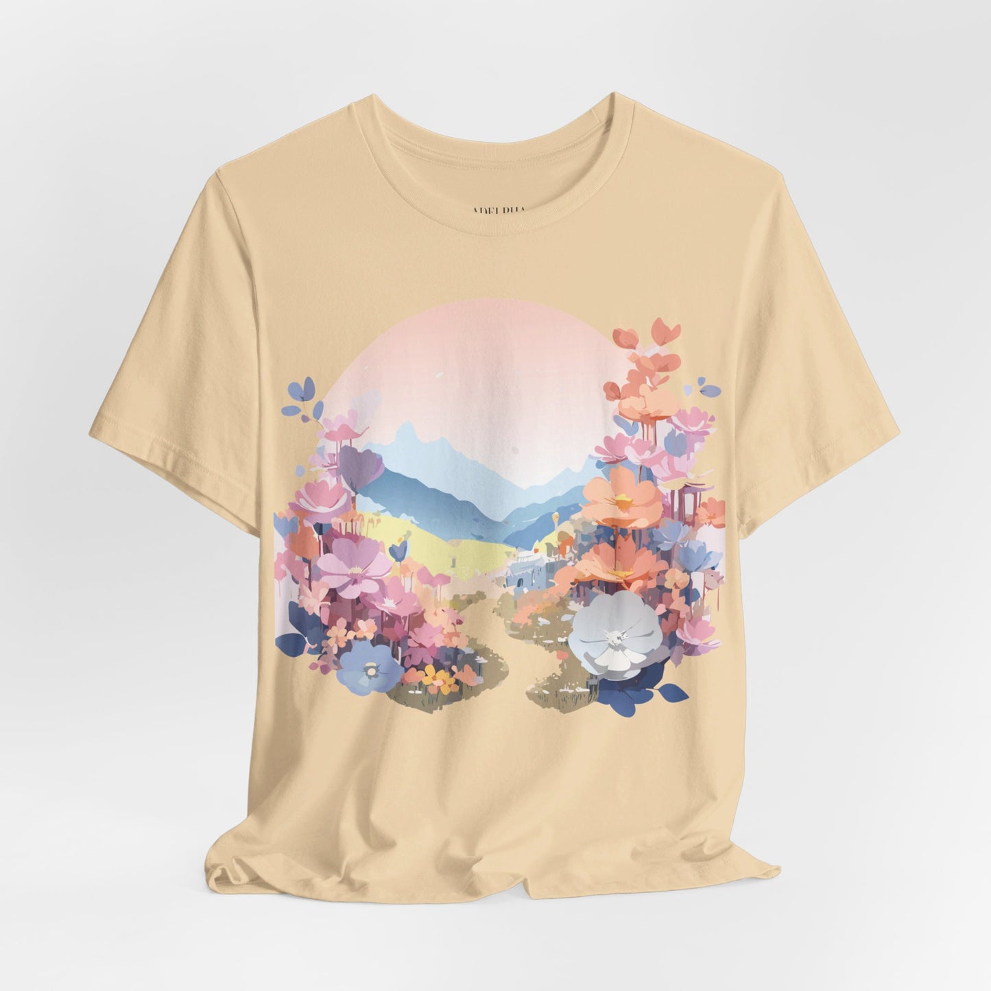 Natural Cotton Tee Shirt with Flowers