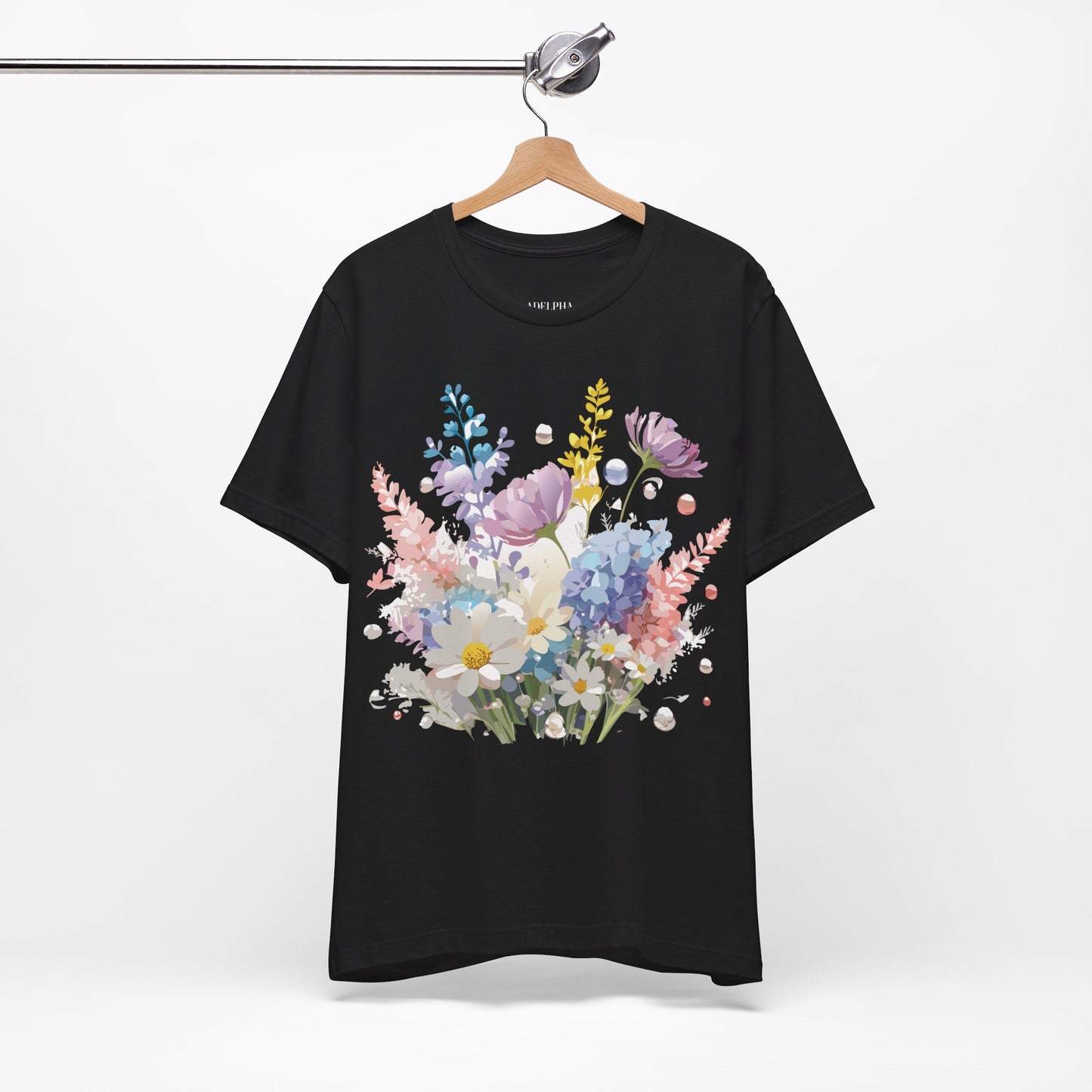 Natural Cotton Tee Shirt with Flowers