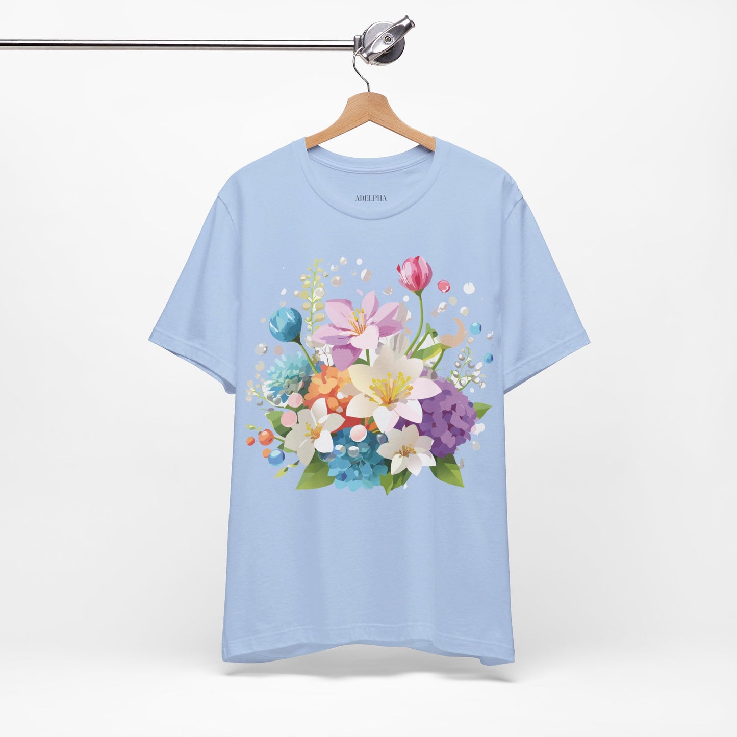 Natural Cotton Tee Shirt with Flowers